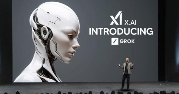 Image of launching Grok AI by Elon Musk