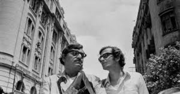 Utpal Dutt and Pradip Mukhopadhyay in a scene of Jana Aranya